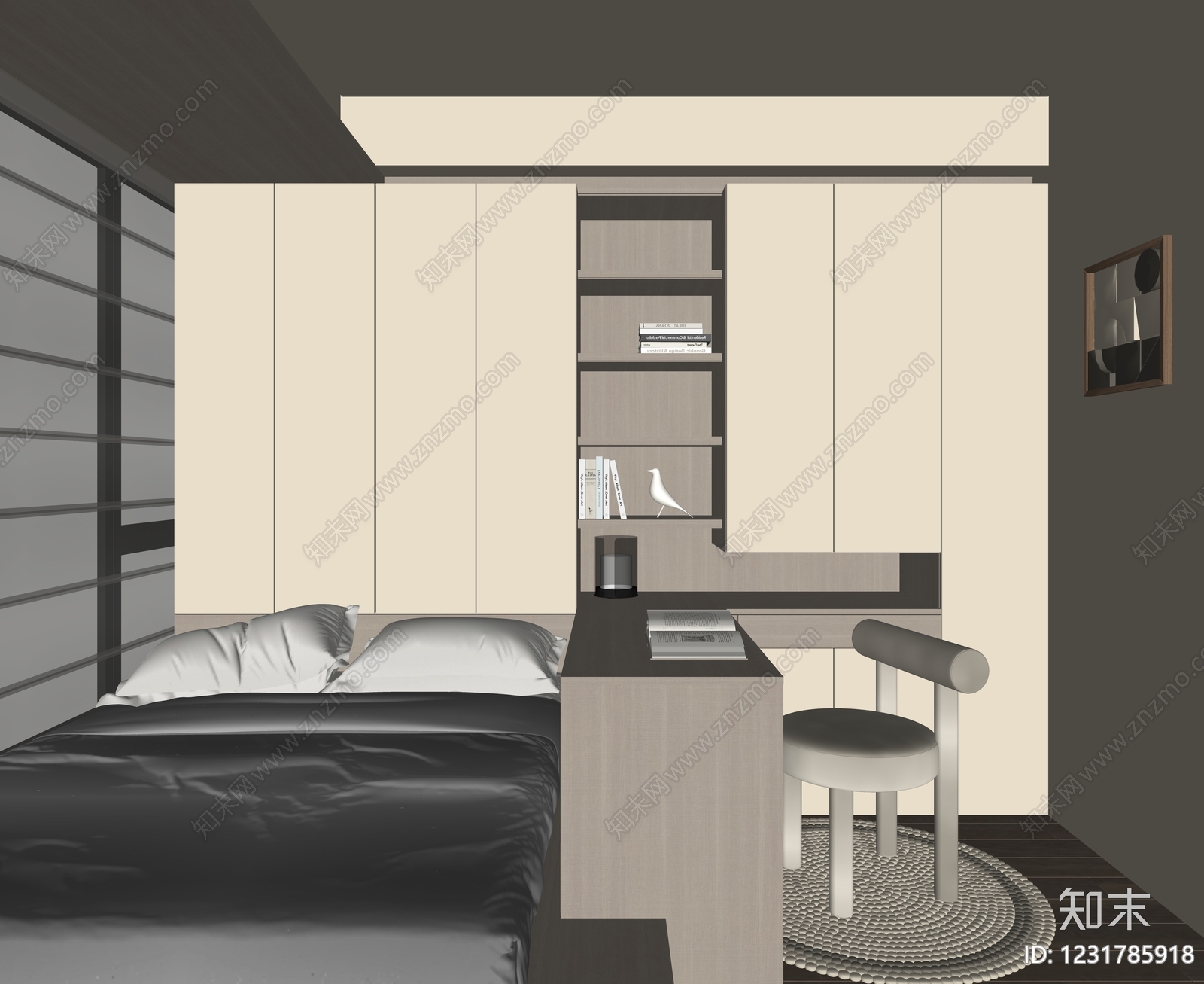 现代简约多功能卧室SU模型下载【ID:1231785918】