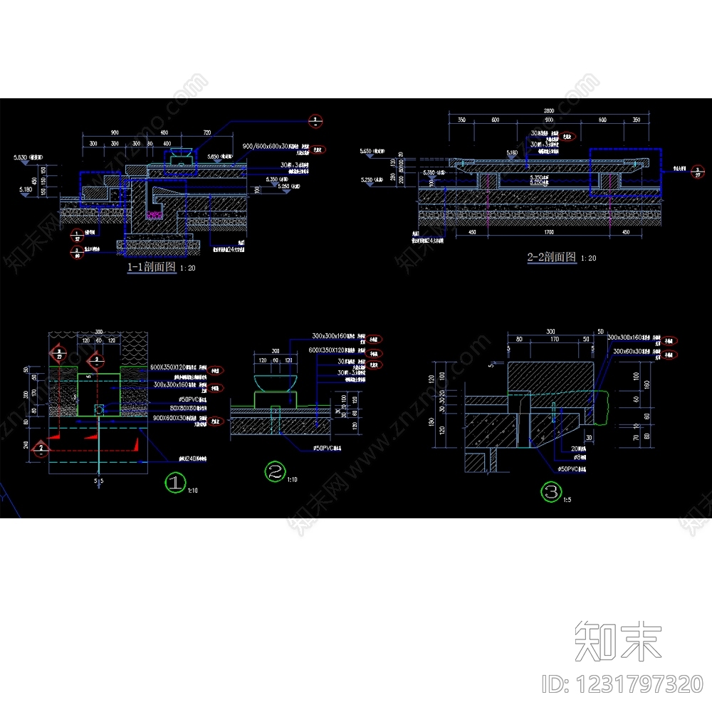 镜面水景cad施工图下载【ID:1231797320】