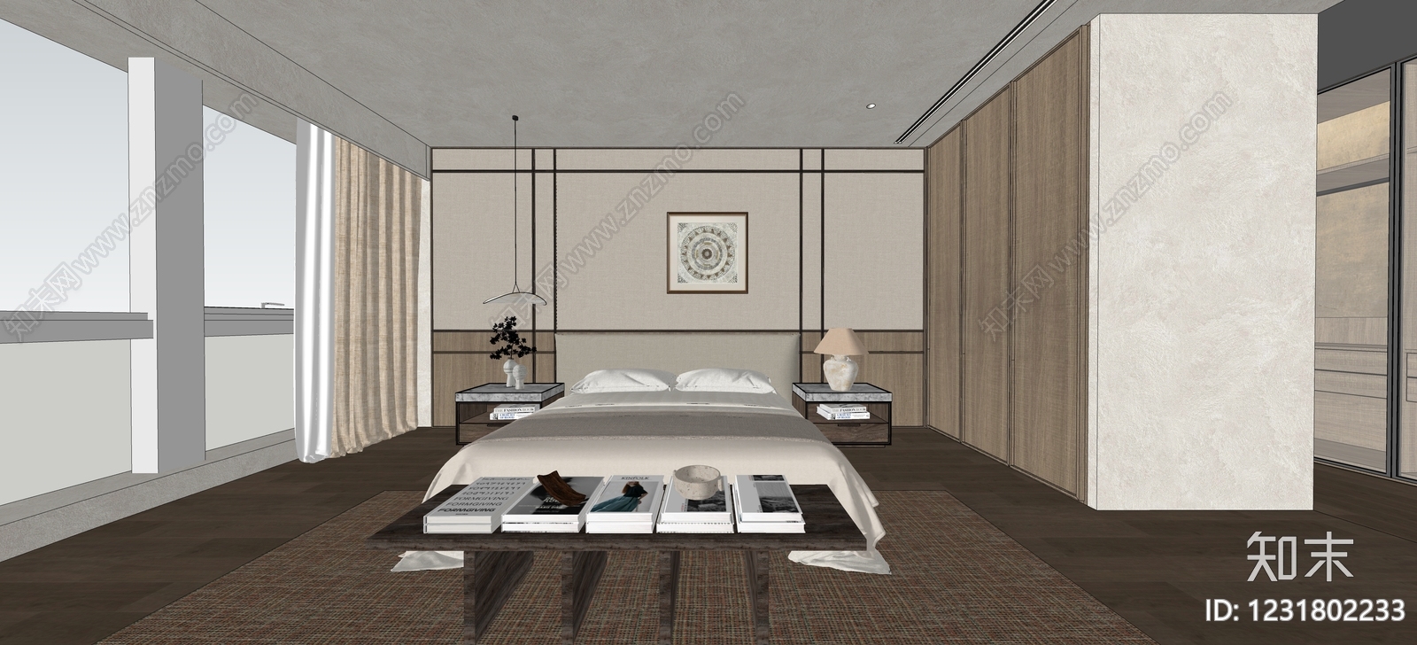 新中式卧室SU模型下载【ID:1231802233】