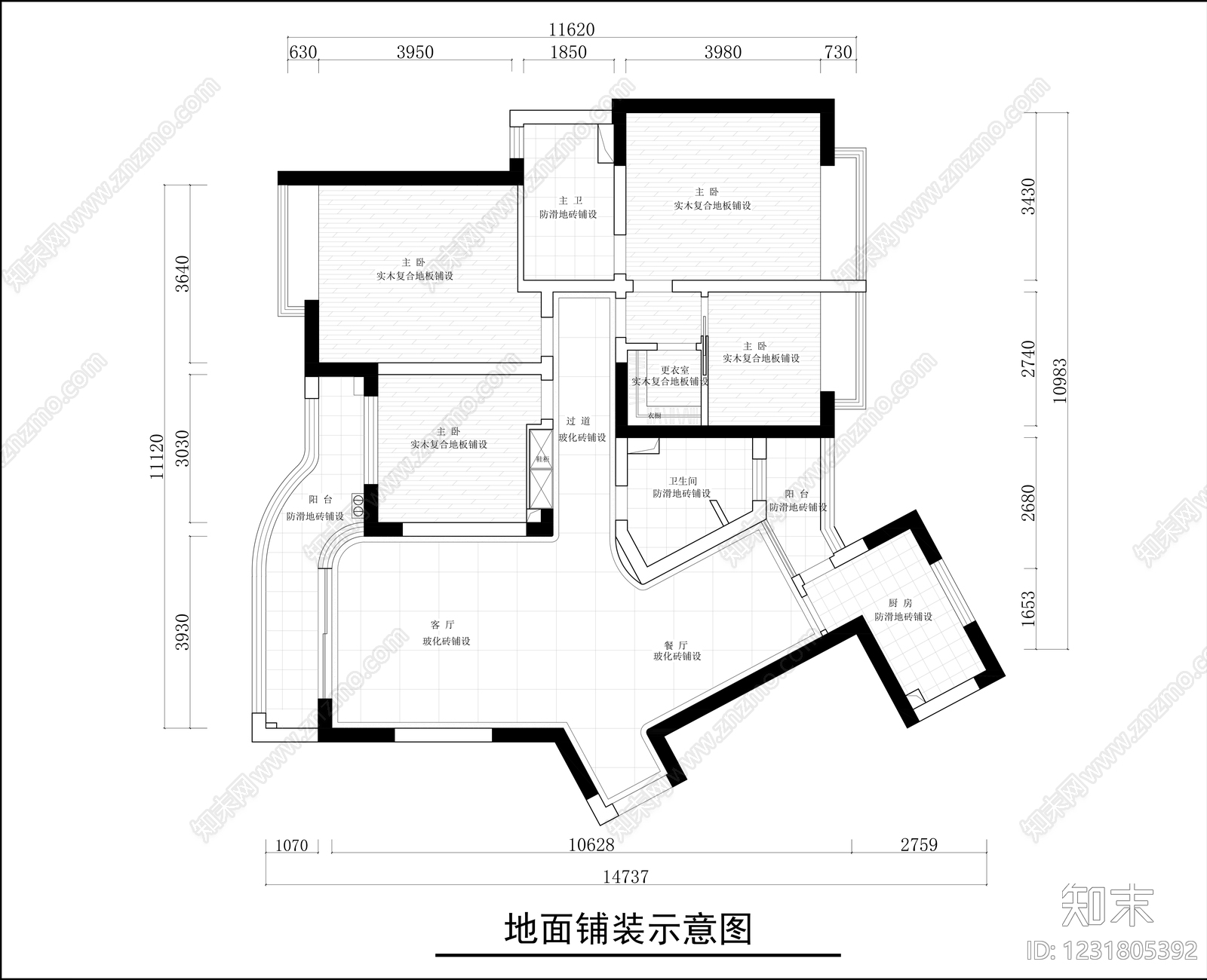 公寓cad施工图下载【ID:1231805392】