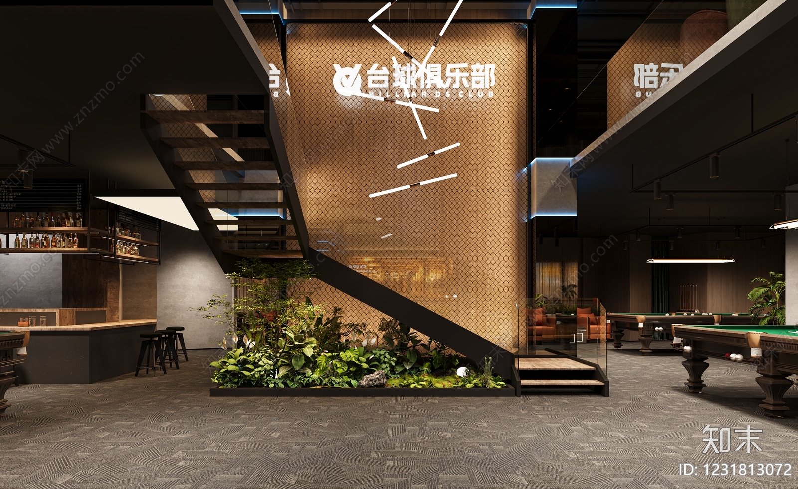 工业风台球室3D模型下载【ID:1231813072】