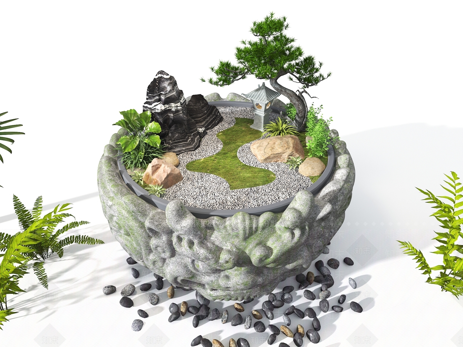 禅意落地摆件3D模型下载【ID:1231826541】