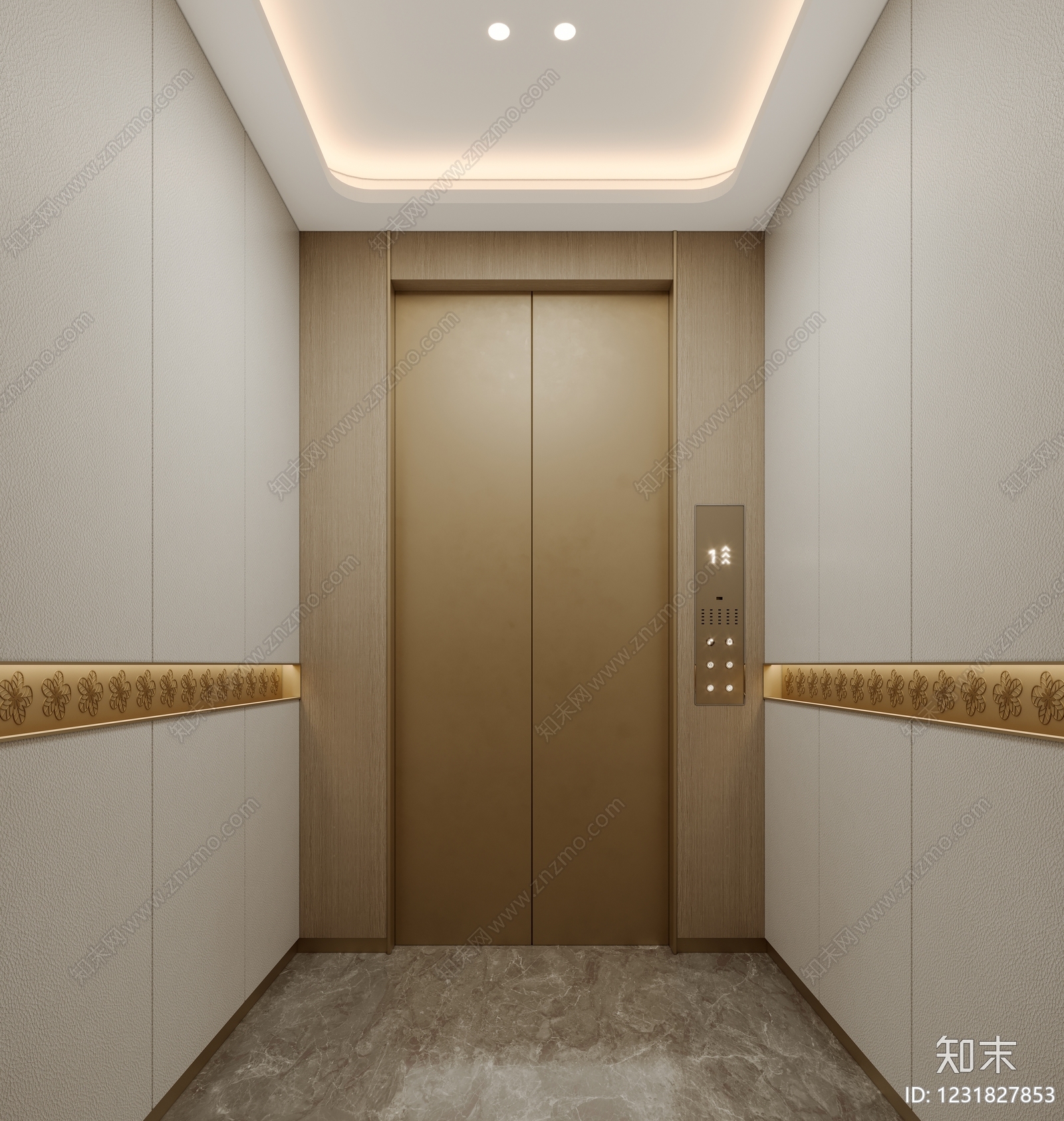 轻奢电梯间3D模型下载【ID:1231827853】