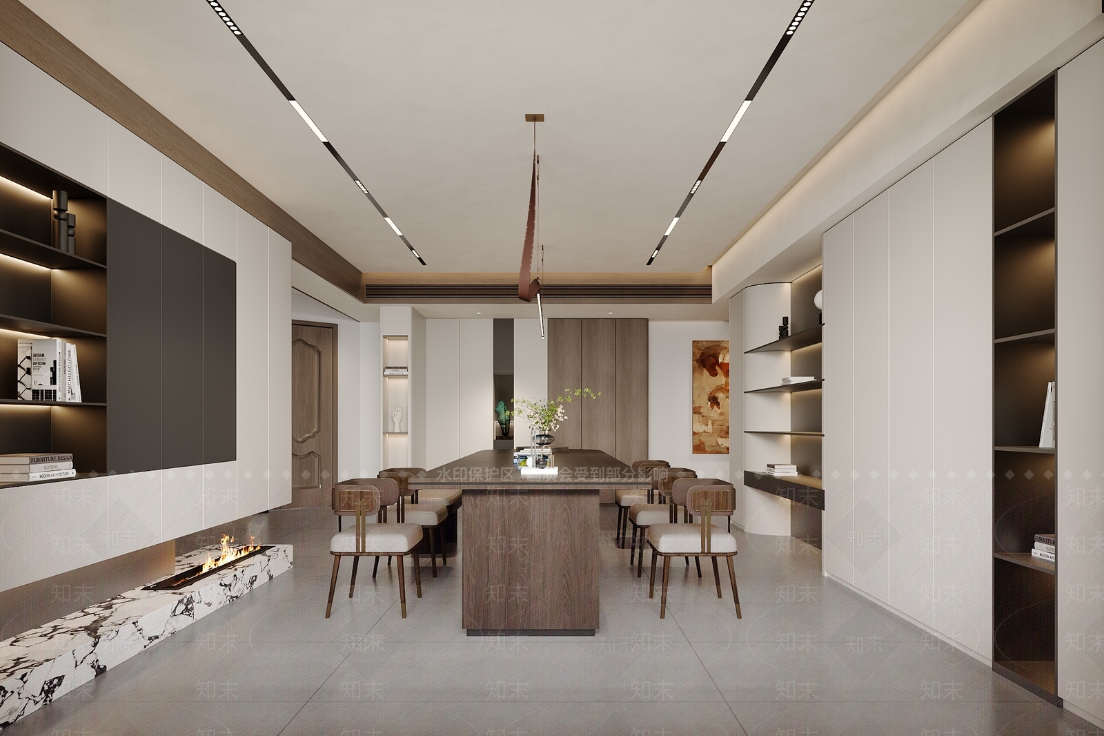 现代简约大平层客餐厅3D模型下载【ID:1231833304】