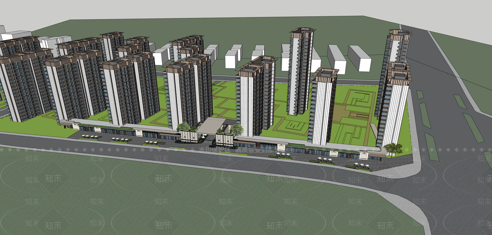 现代小区建筑SU模型下载【ID:1231834080】