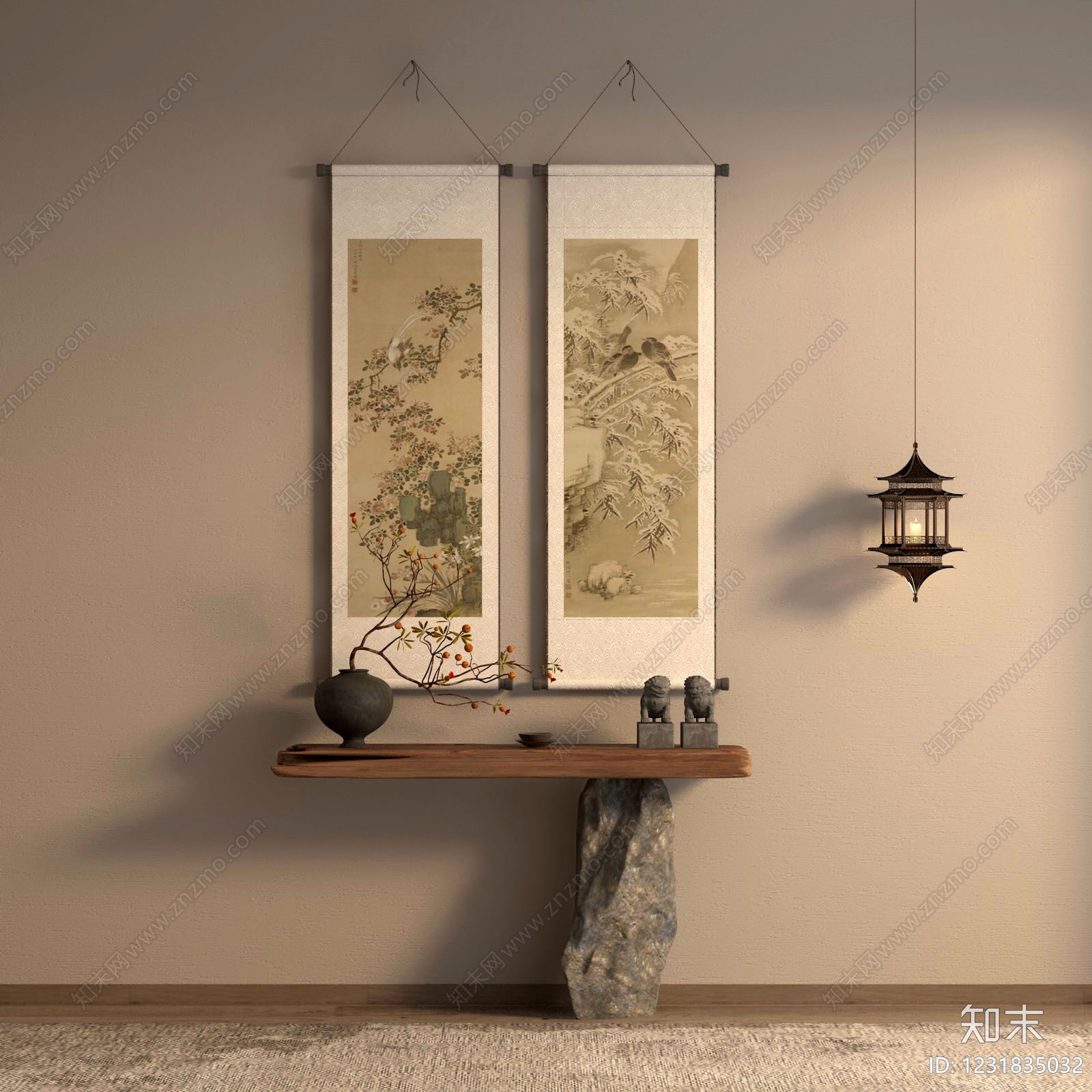 新中式宋式挂画3D模型下载【ID:1231835032】