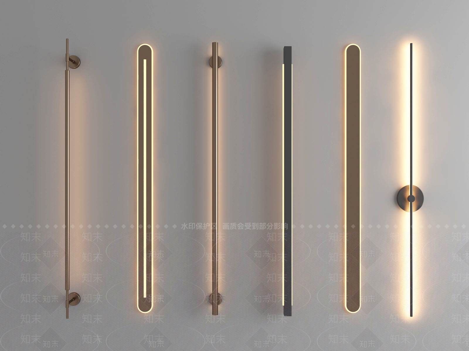 轻奢长条壁灯3D模型下载【ID:1231836366】