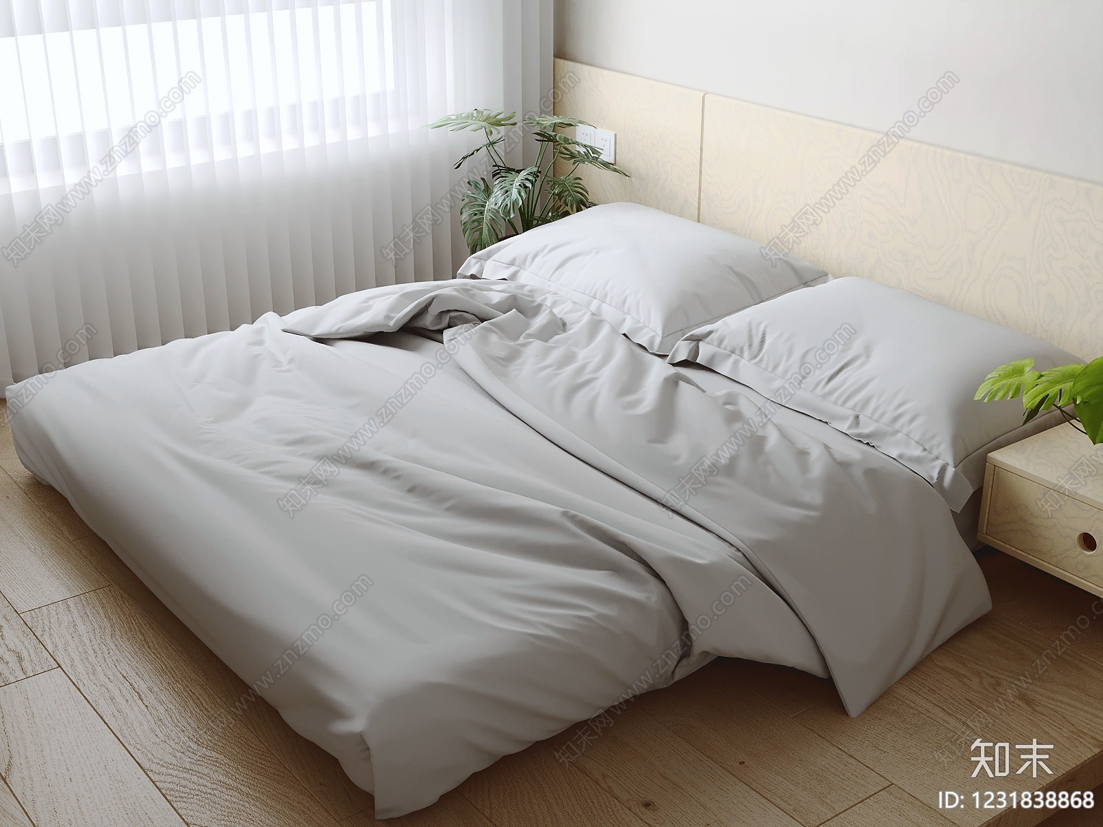 原木风双人床SU模型下载【ID:1231838868】
