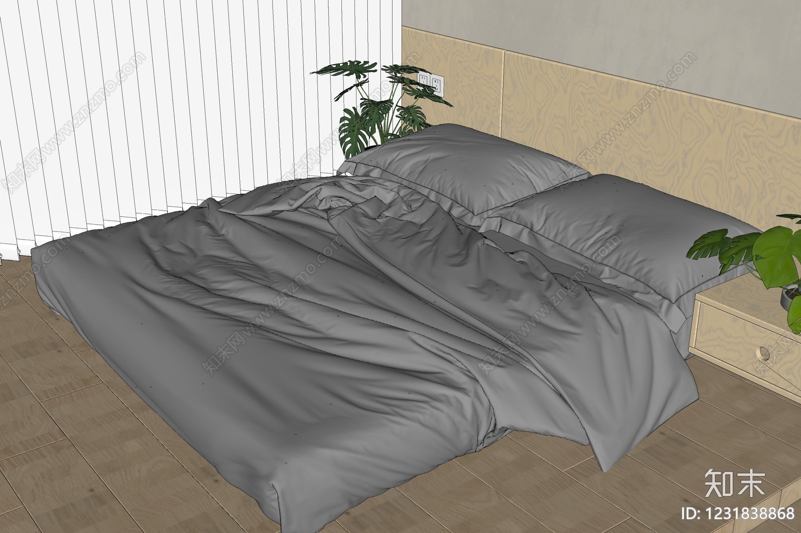 原木风双人床SU模型下载【ID:1231838868】