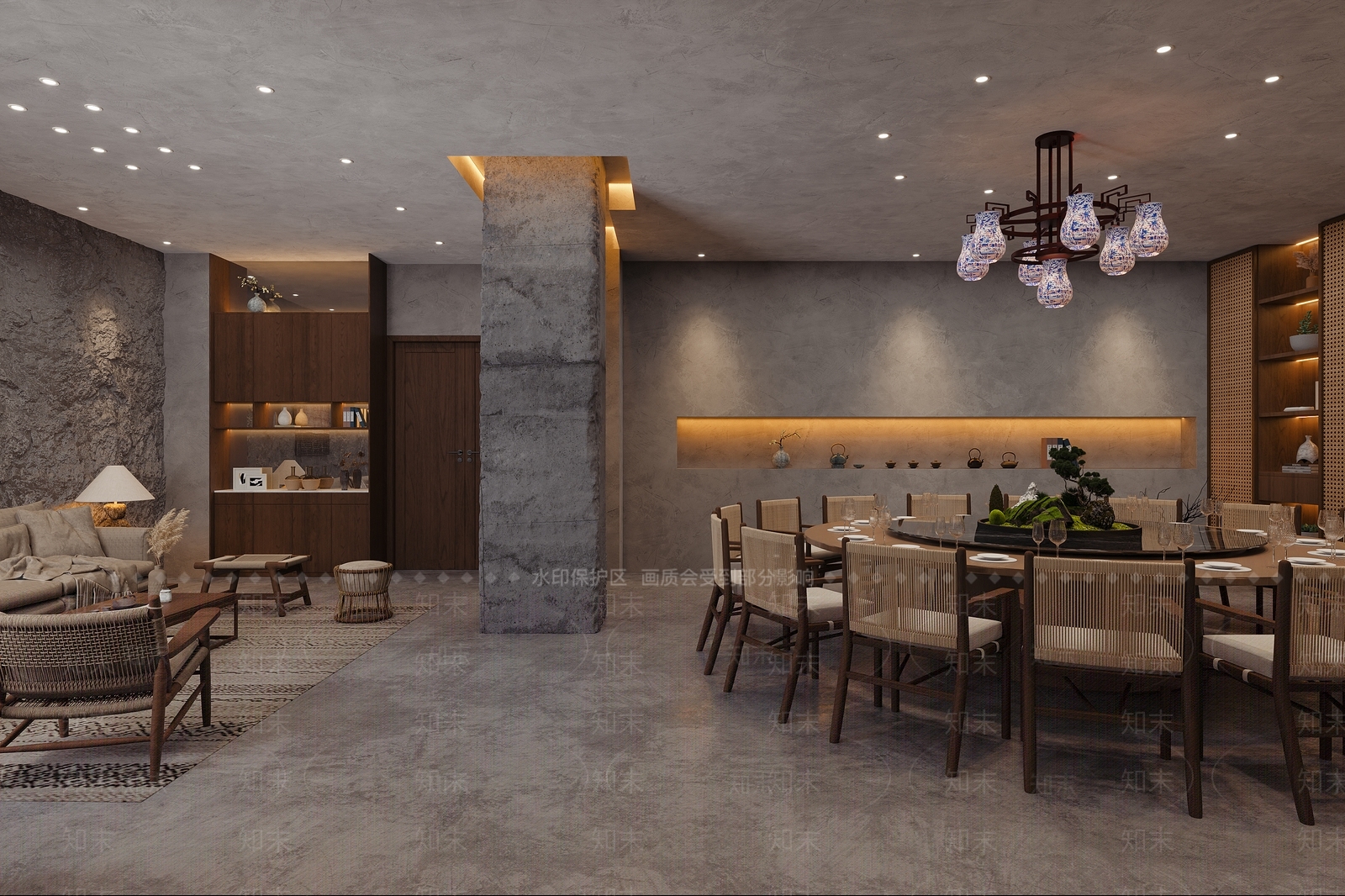 侘寂中餐厅3D模型下载【ID:1231839608】