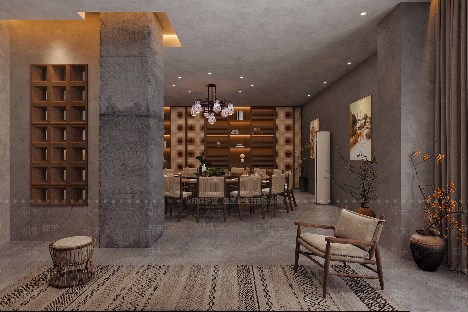 侘寂中餐厅3D模型下载【ID:1231839608】