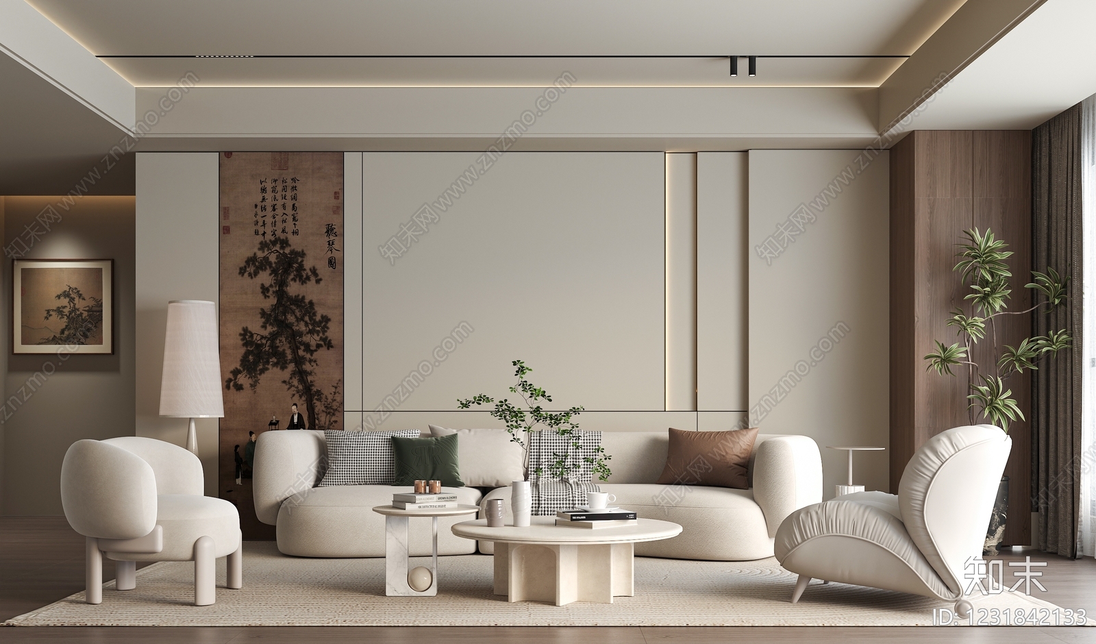 奶油风家居客厅3D模型下载【ID:1231842133】