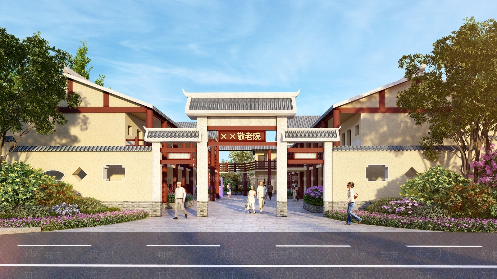 新中式景观老年公寓SU模型下载【ID:1231843518】