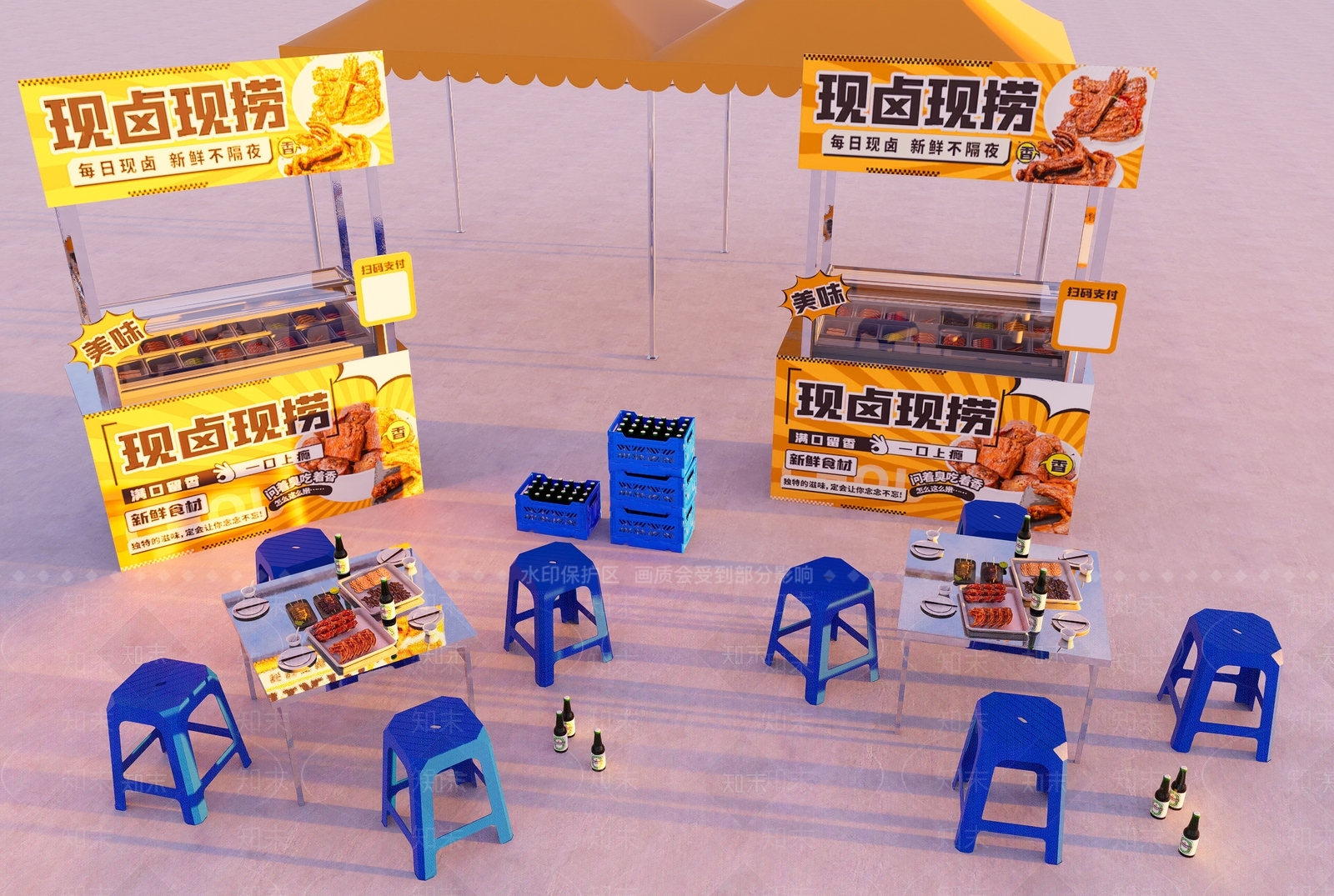 现代街边美食摊位SU模型下载【ID:1231845856】