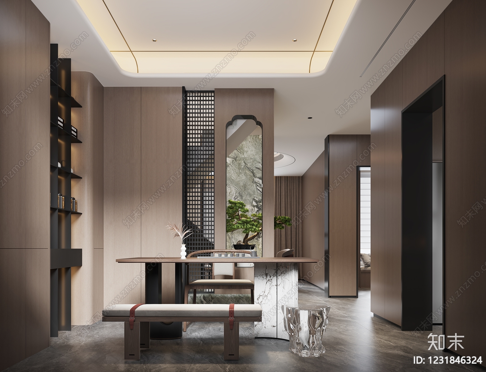 轻奢别墅餐厅3D模型下载【ID:1231846324】