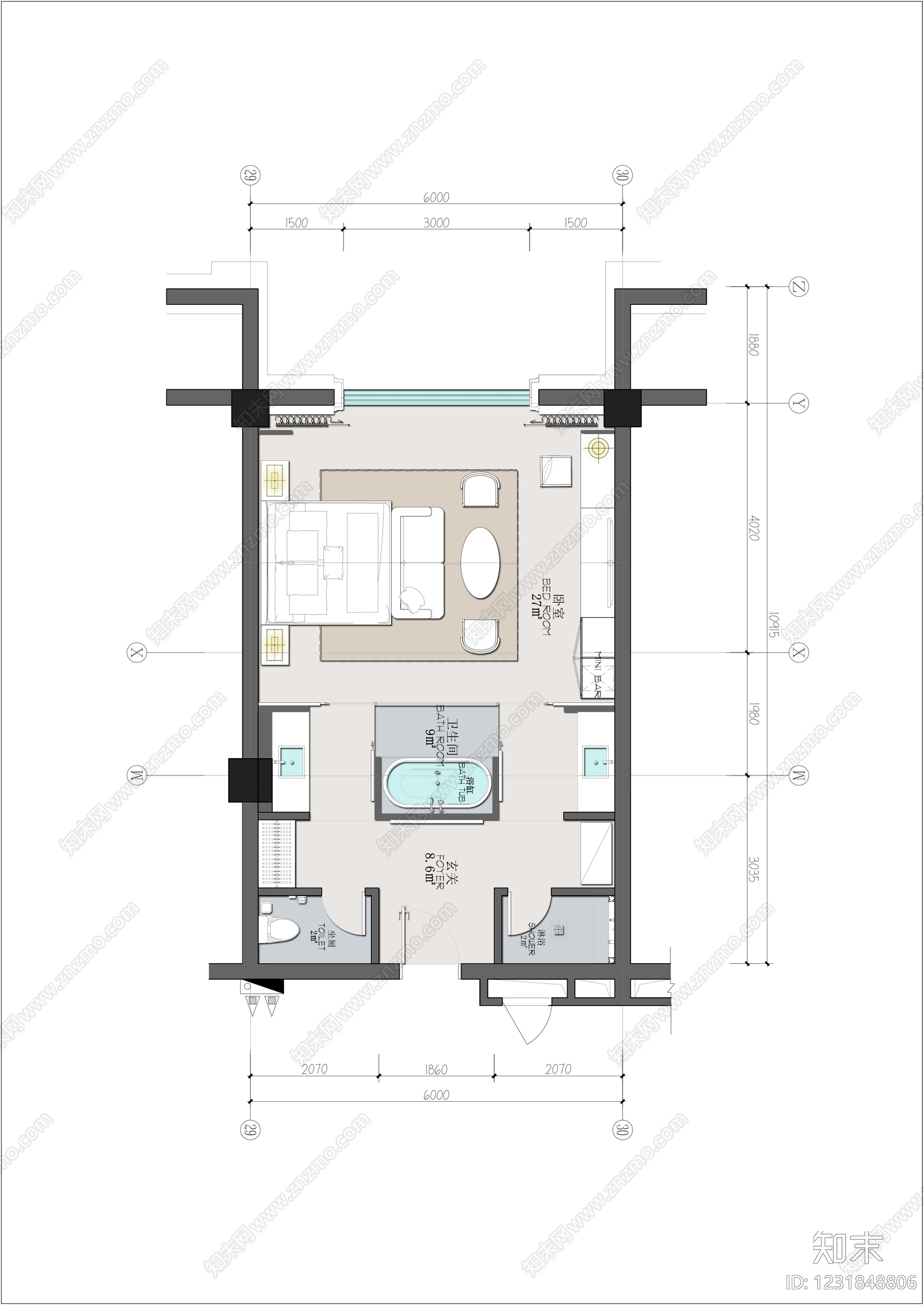 酒店客房cad施工图下载【ID:1231848806】