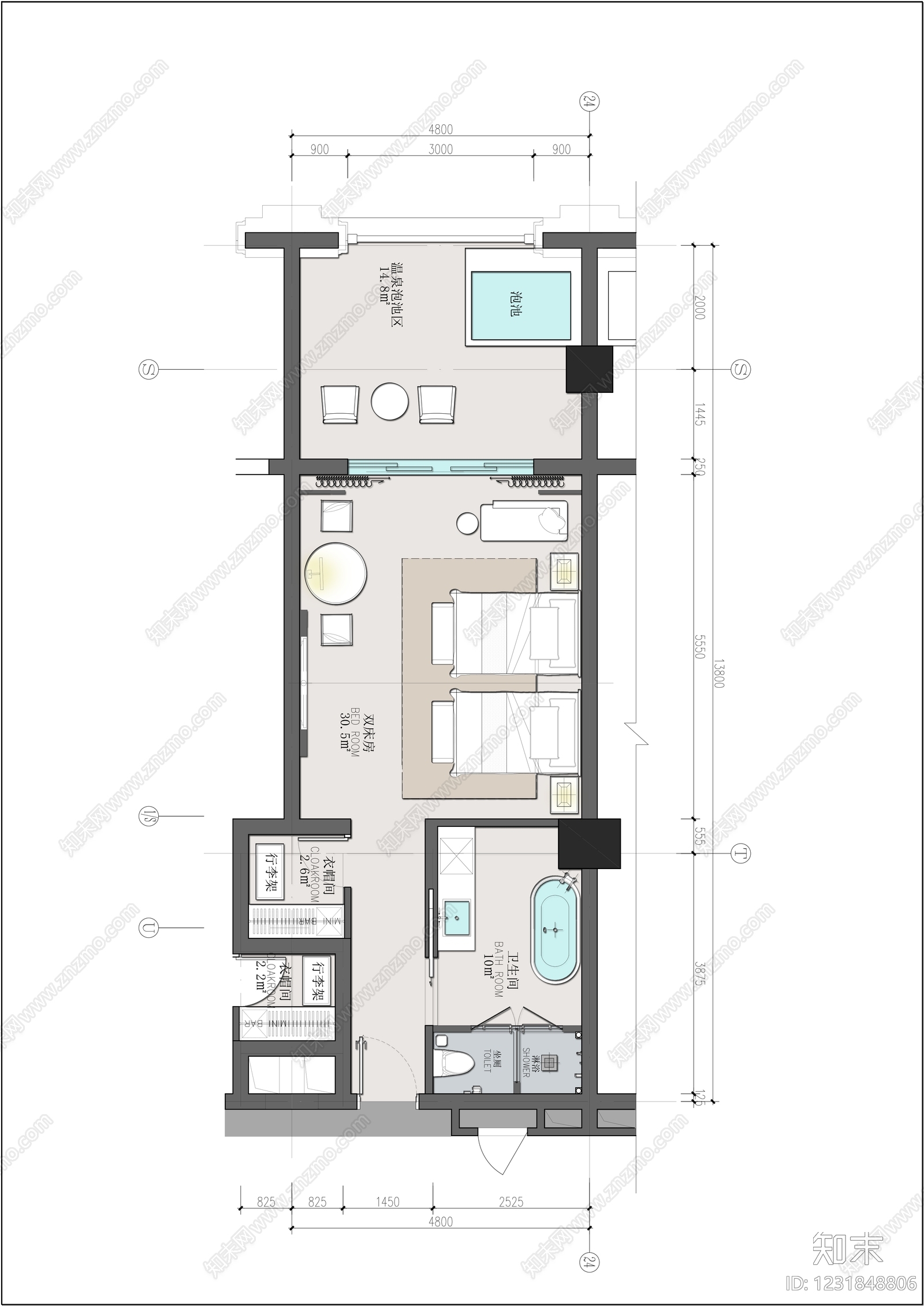 酒店客房cad施工图下载【ID:1231848806】
