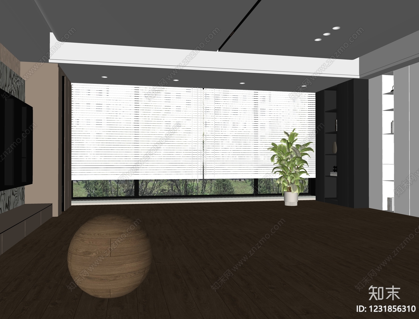现代简约观景客厅地板SU模型下载【ID:1231856310】