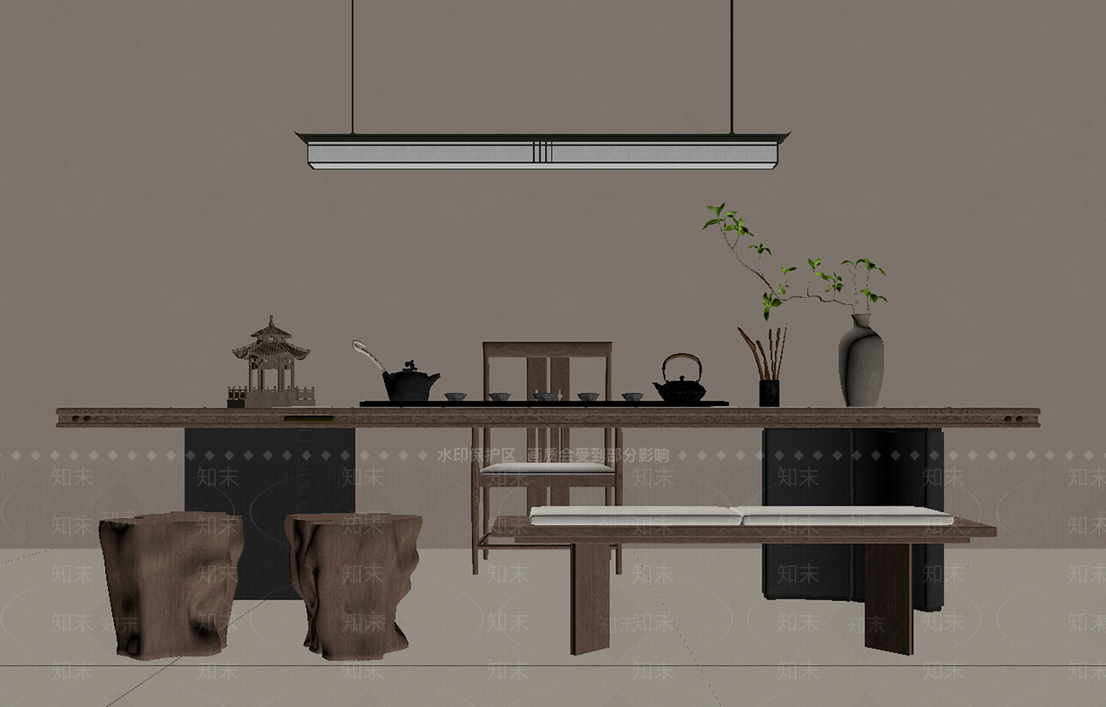 新中式茶桌椅3D模型下载【ID:1231857838】