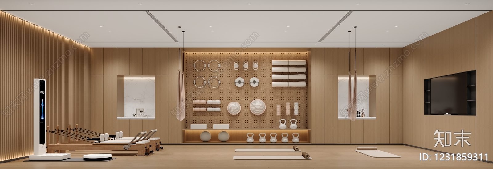 原木风瑜伽室3D模型下载【ID:1231859311】