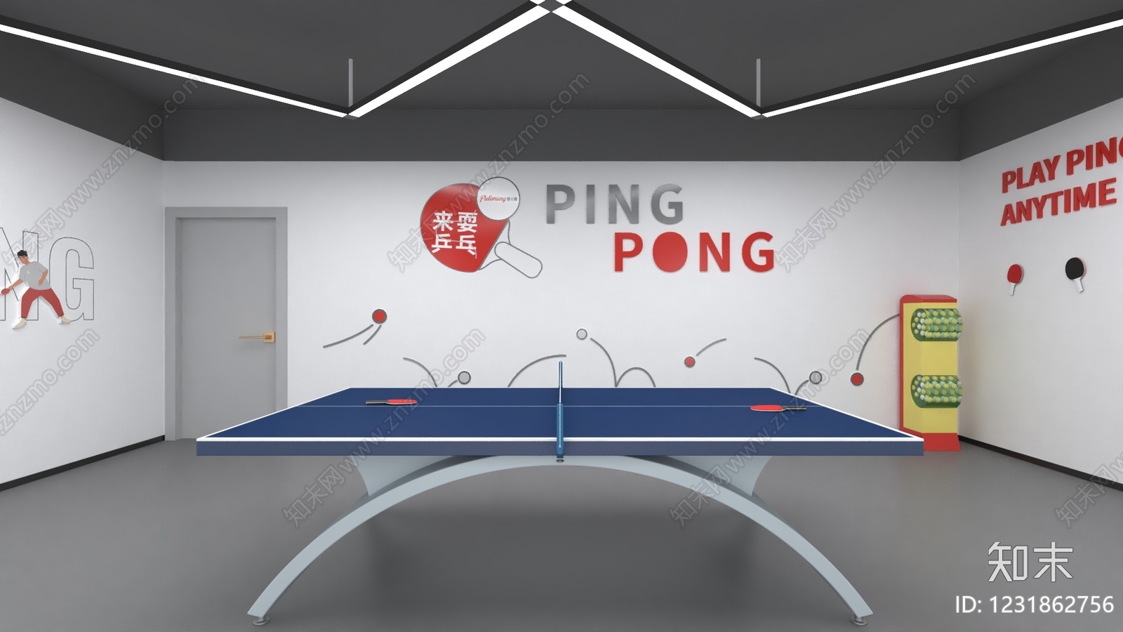 现代简约乒乓球室3D模型渲染效果图