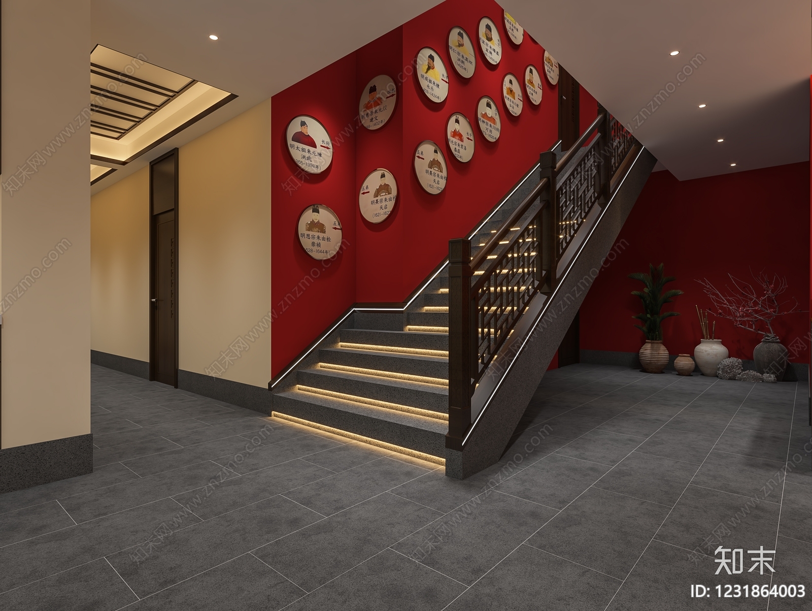 新中式中餐厅3D模型下载【ID:1231864003】