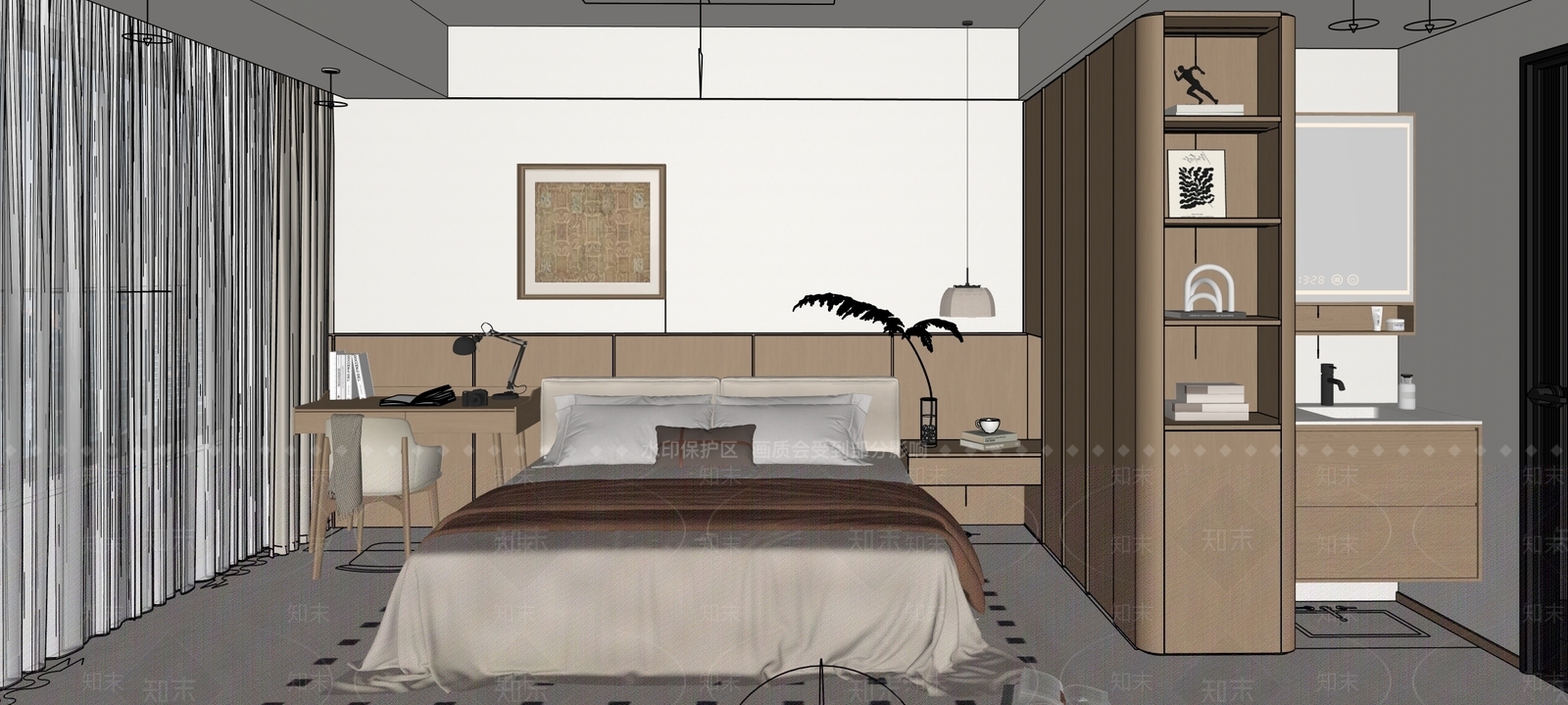 原木风卧室SU模型下载【ID:1231863445】