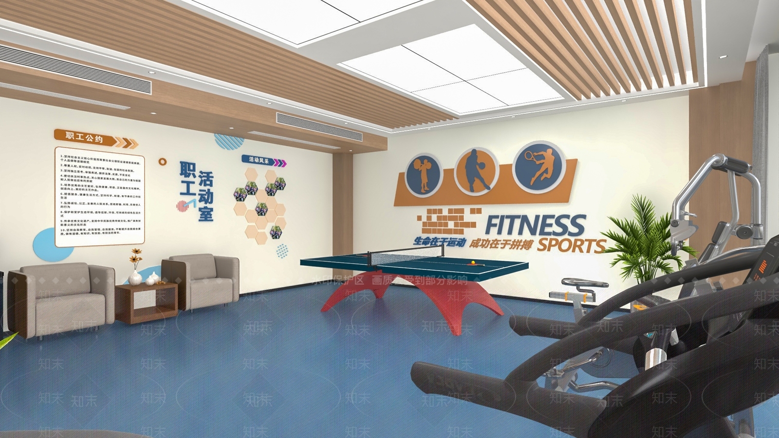 现代简约乒乓球室3D模型下载【ID:1231869967】