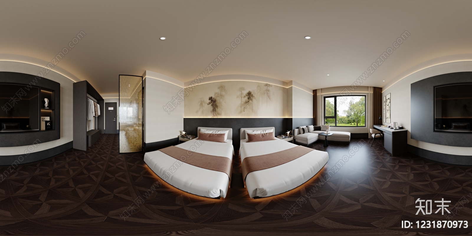 新中式酒店客房3D模型下载【ID:1231870973】
