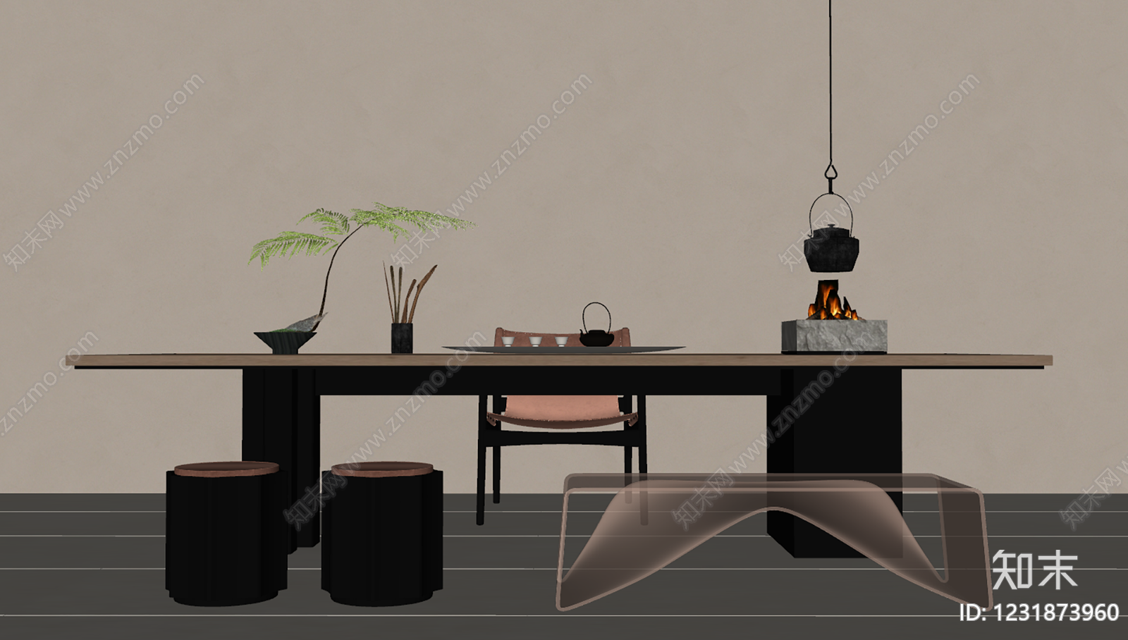 新中式茶桌椅SU模型下载【ID:1231873960】