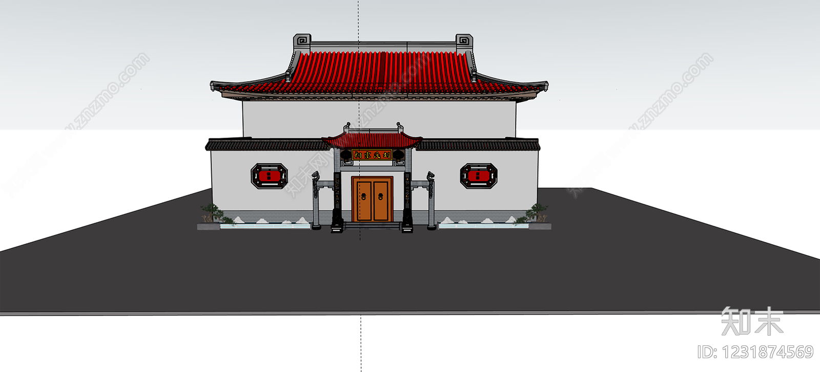 中式古建古建筑SU模型下载【ID:1231874569】