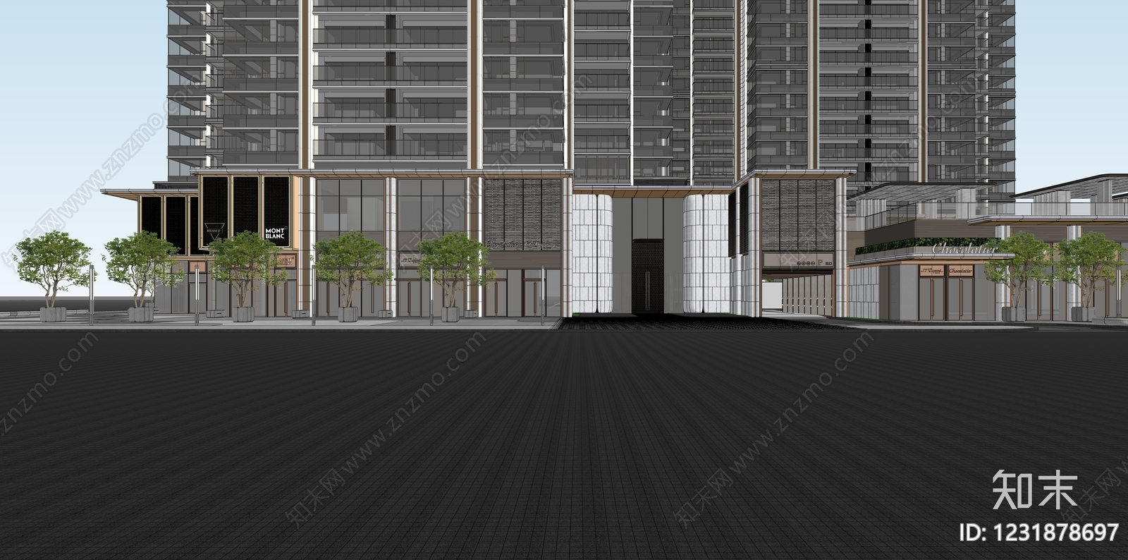现代主义小区建筑SU模型下载【ID:1231878697】