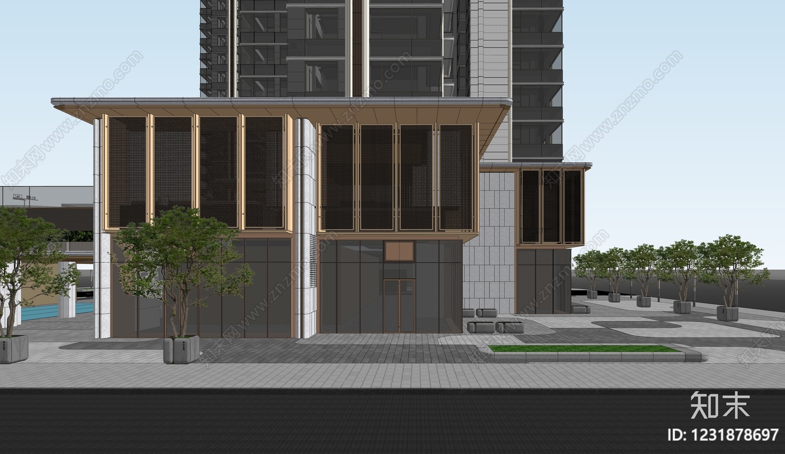 现代主义小区建筑SU模型下载【ID:1231878697】
