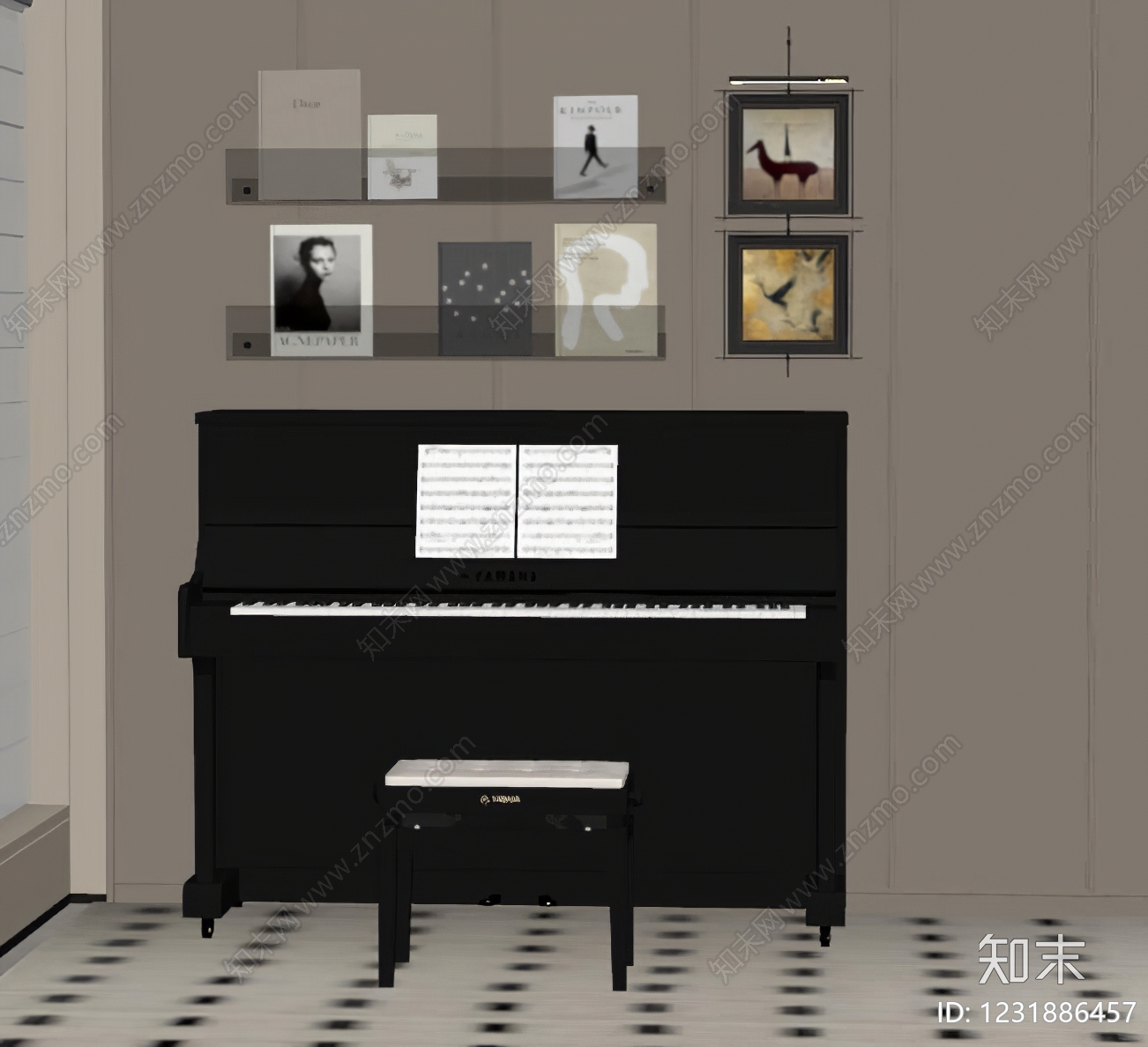 现代简约钢琴房SU模型下载【ID:1231886457】