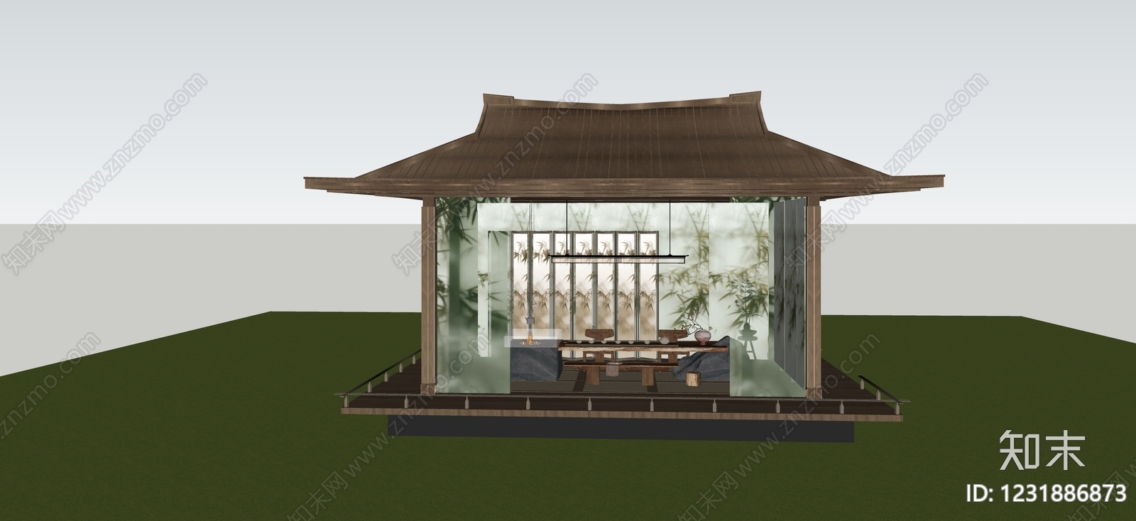 新中式亭子SU模型下载【ID:1231886873】