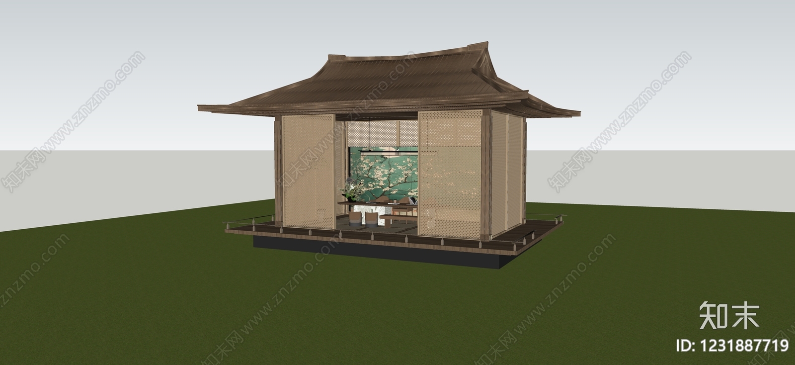 新中式亭子SU模型下载【ID:1231887719】
