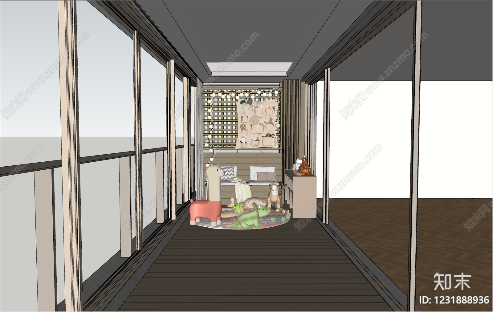 原木风阳台SU模型下载【ID:1231888936】
