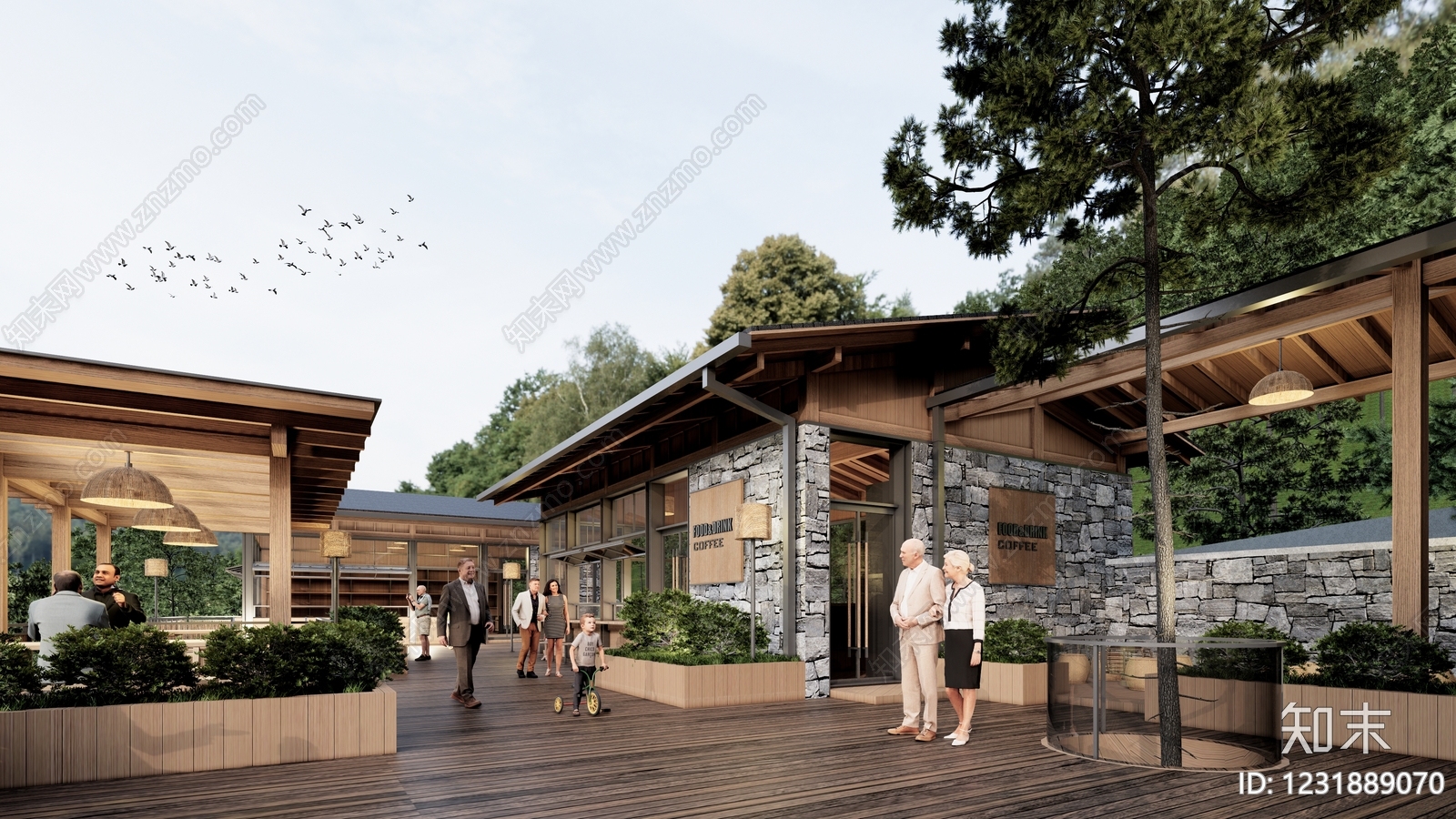 新中式景观餐饮建筑SU模型下载【ID:1231889070】