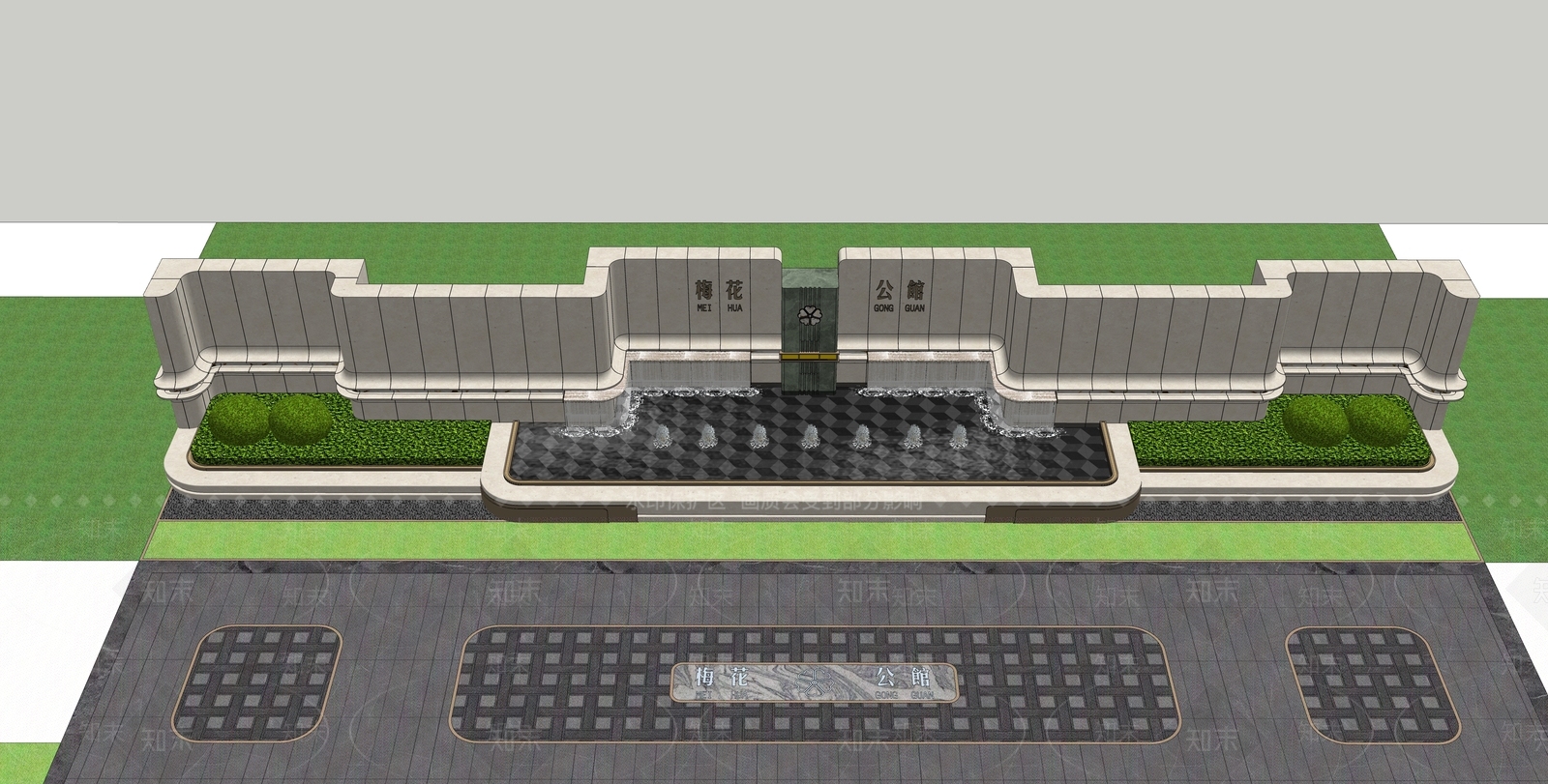 新中式景观景墙SU模型下载【ID:1231889262】
