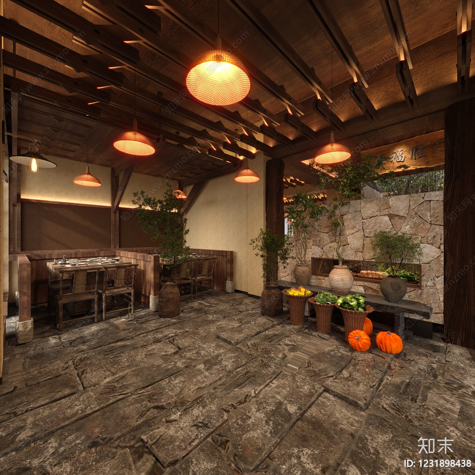 新中式火锅店3D模型下载【ID:1231898438】