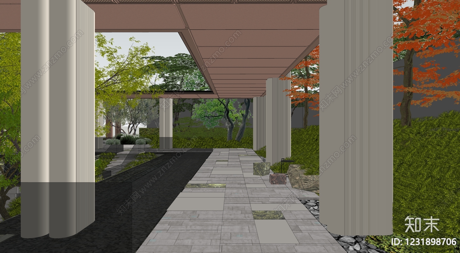 新中式景观小区景观SU模型下载【ID:1231898706】
