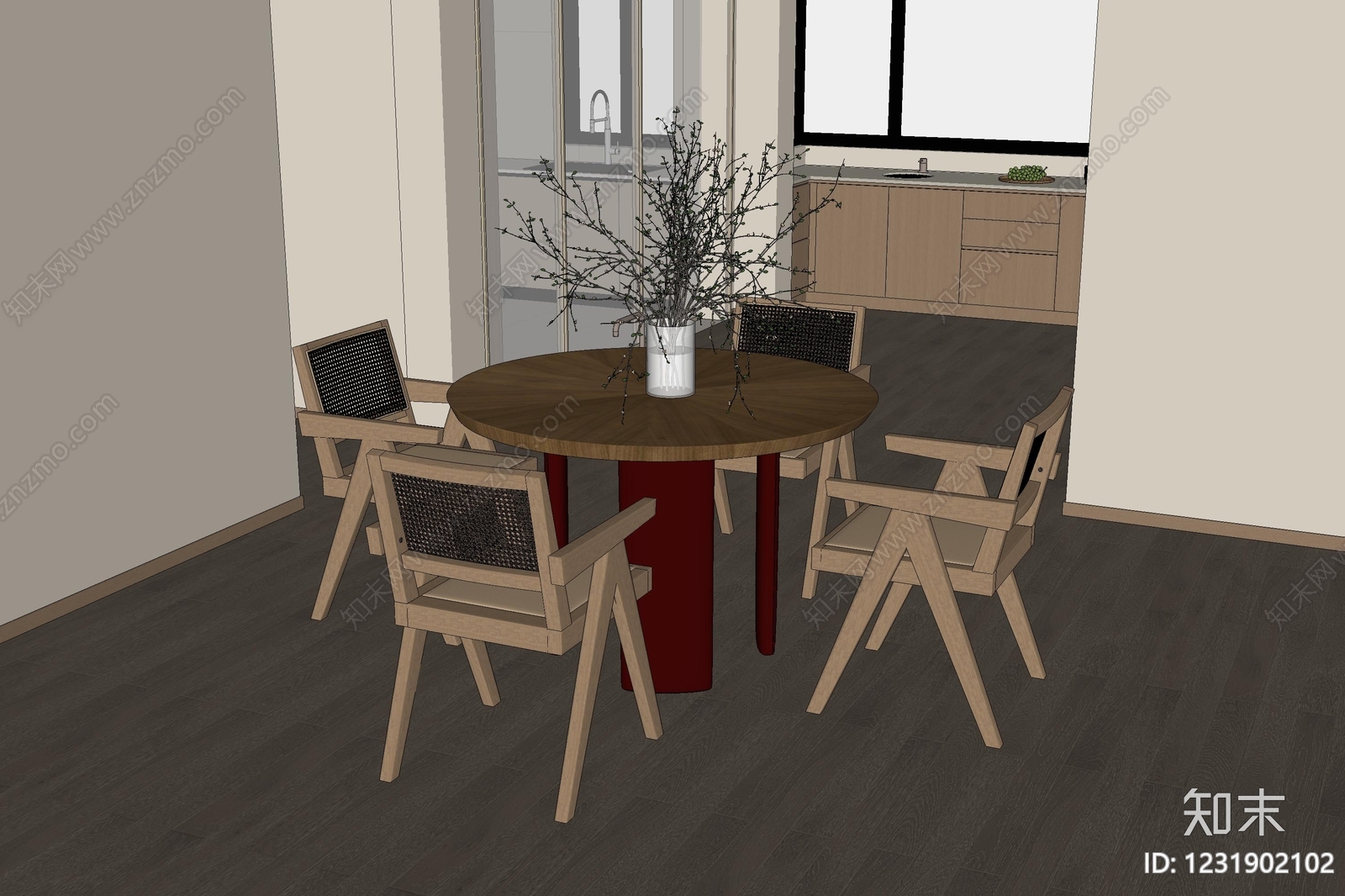 原木风餐桌椅SU模型下载【ID:1231902102】