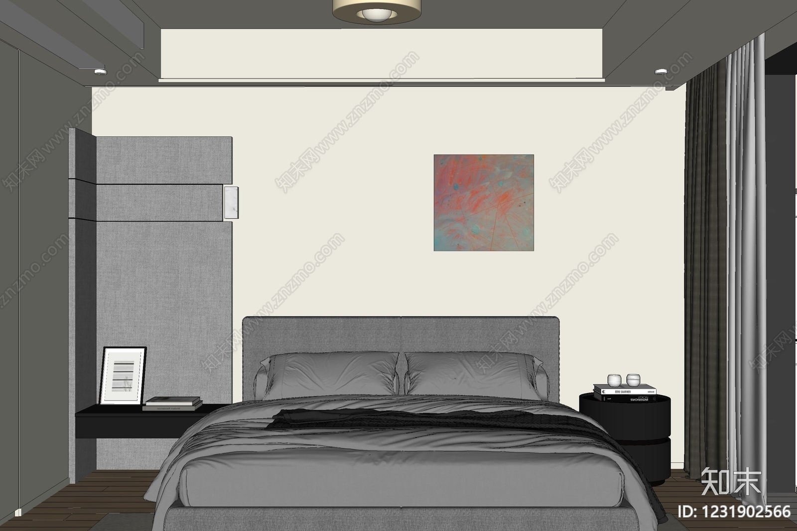 现代简约家居卧室SU模型下载【ID:1231902566】
