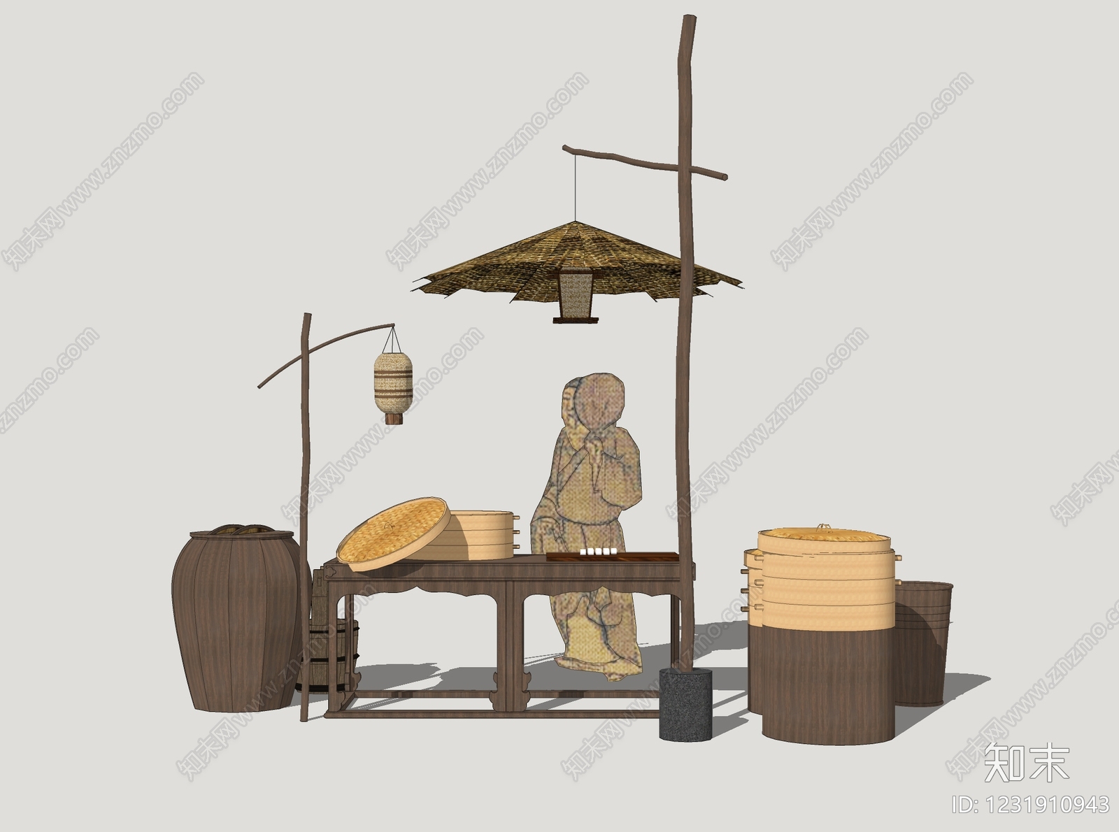 中式文旅美陈SU模型下载【ID:1231910943】