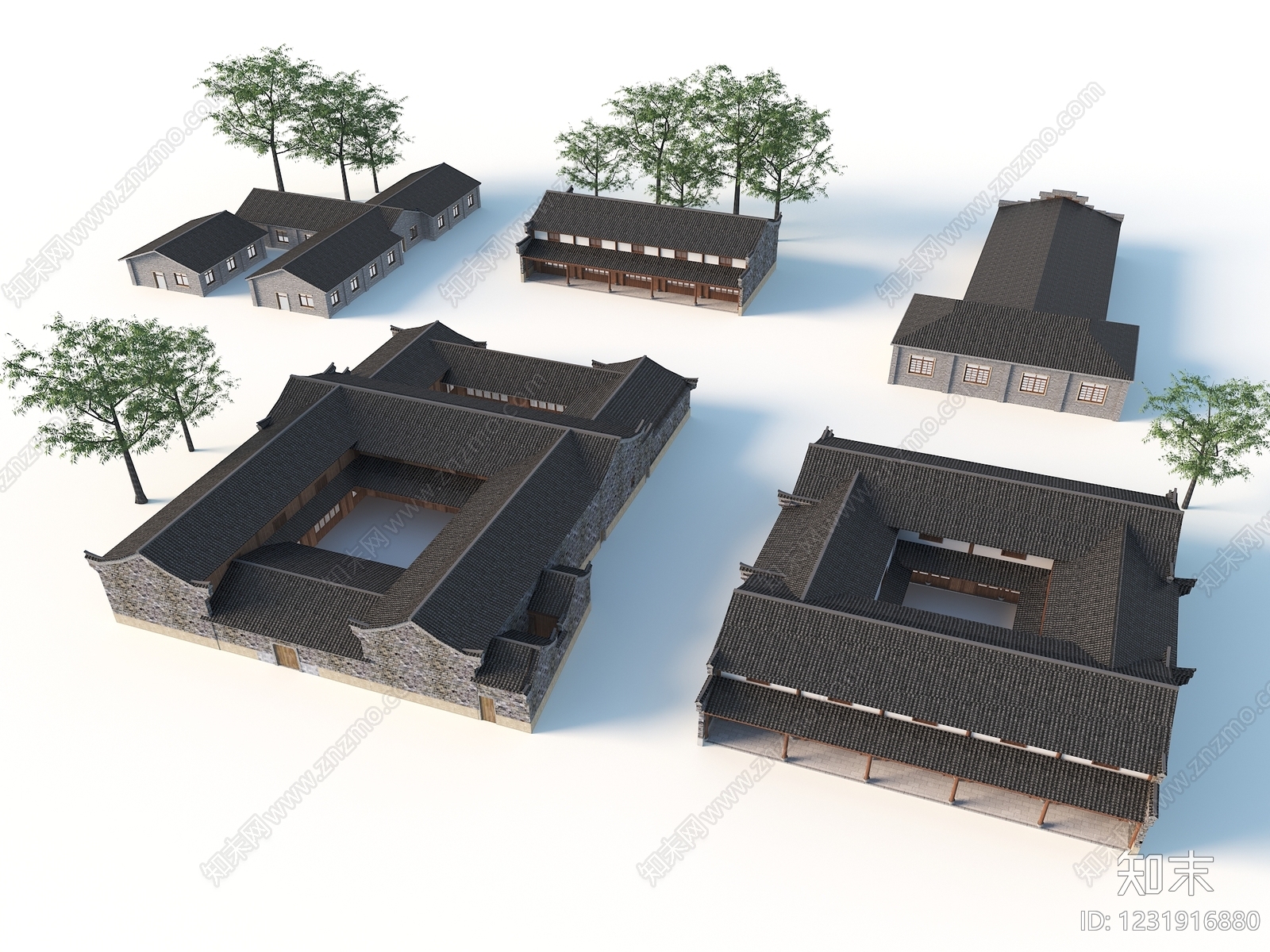 中式古建四合院3D模型渲染效果图