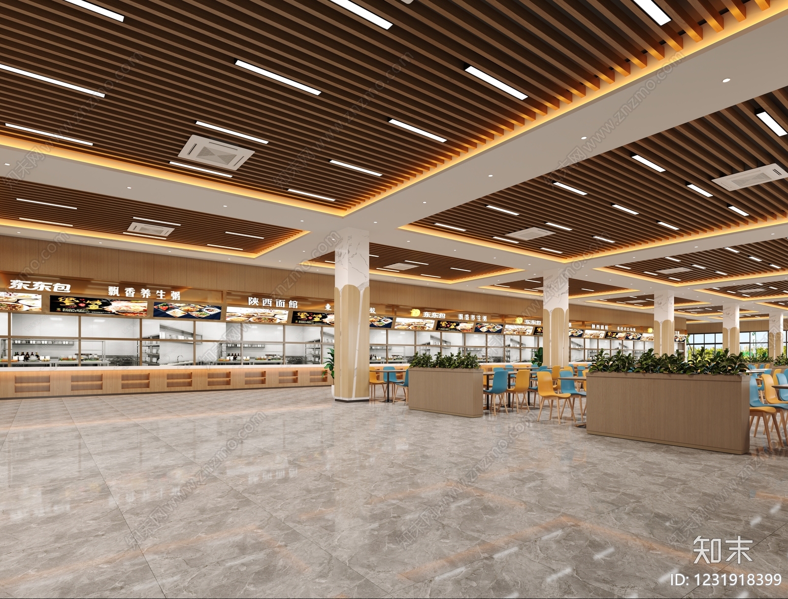 现代简约学生食堂3D模型下载【ID:1231918399】