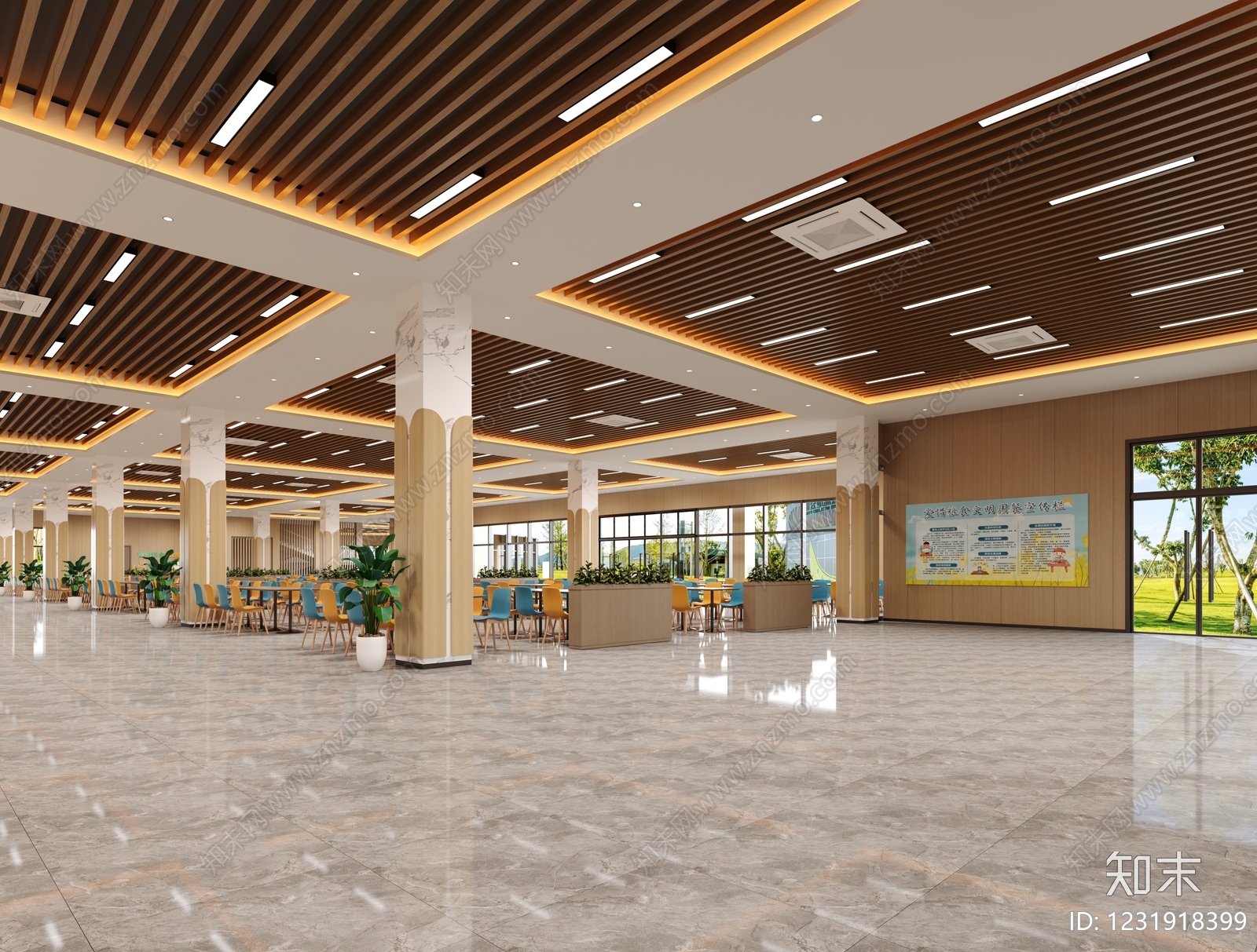 现代简约学生食堂3D模型下载【ID:1231918399】