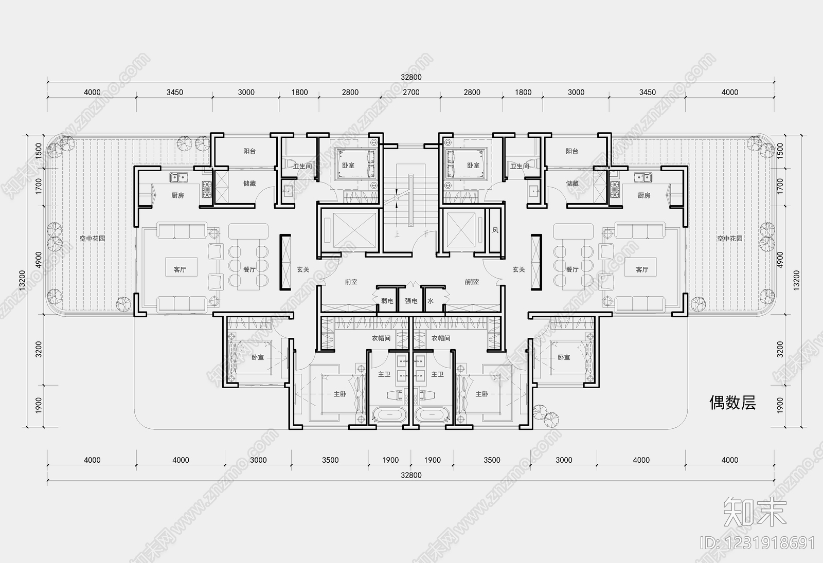 一梯两户cad施工图下载【ID:1231918691】