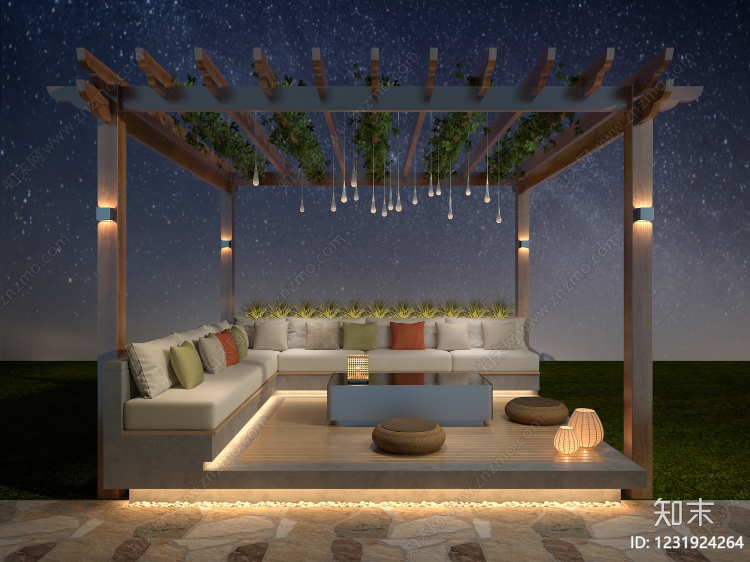 现代简约廊架空间3D模型下载【ID:1231924264】