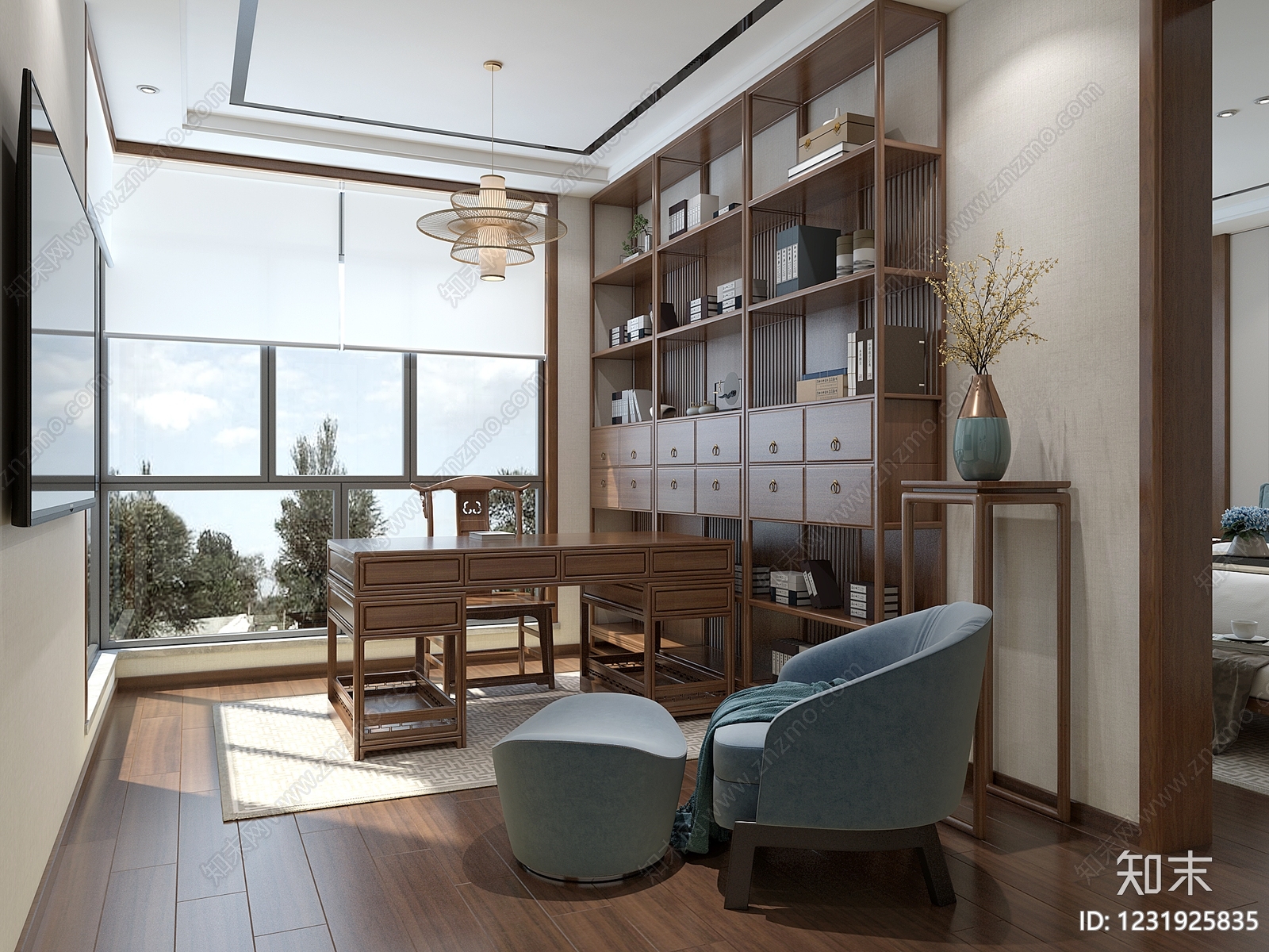 新中式主卧3D模型下载【ID:1231925835】